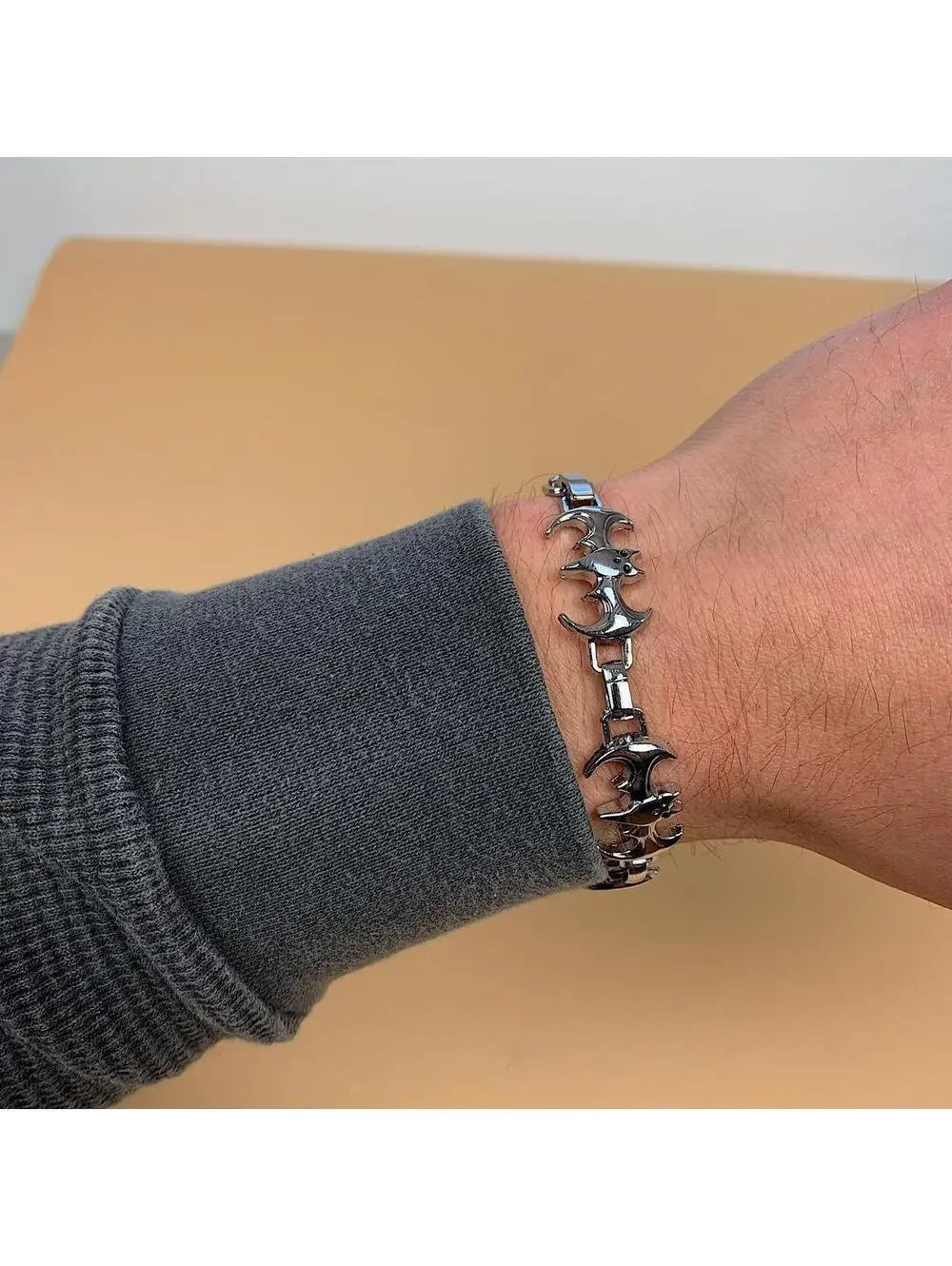 Y2k 2000s style grunge opium silver bat pendant bracelet